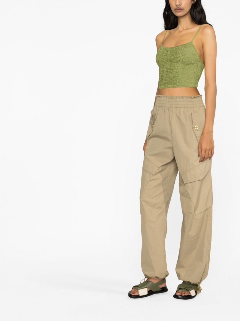 Green Crinkled-finish Sleeveless Crop Top
