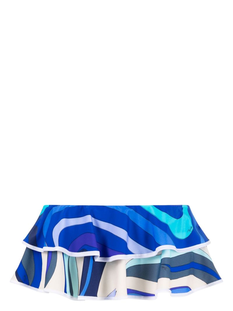Blue Abstract-print Ruffled Bikini Bottoms