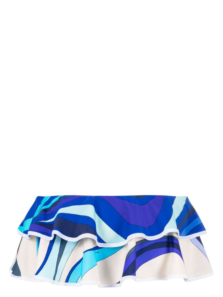 Blue Abstract-print Ruffled Bikini Bottoms