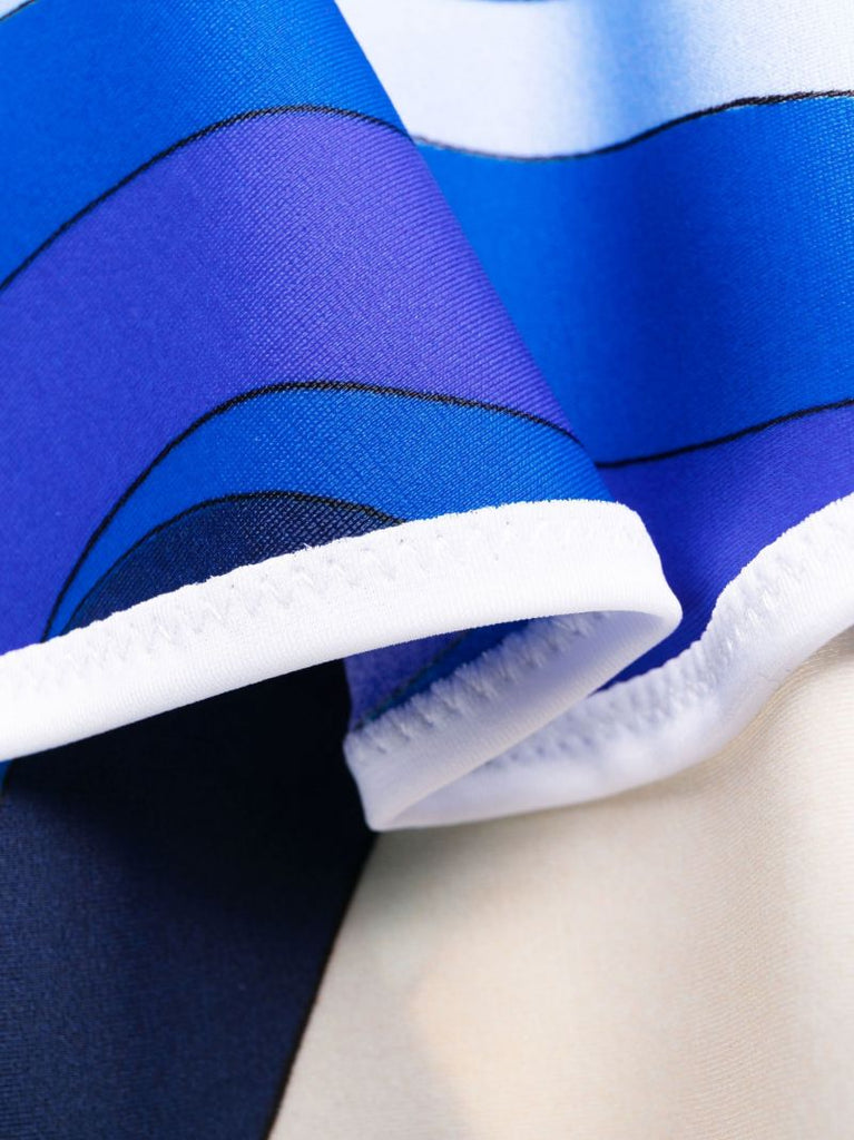 Blue Abstract-print Ruffled Bikini Bottoms