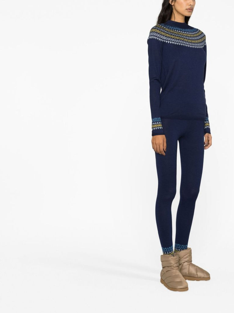Blue Fair Isle Base Layer Ski Leggings