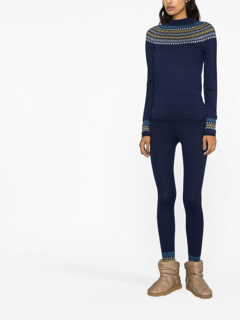 Blue Fair Isle Base Layer Ski Leggings