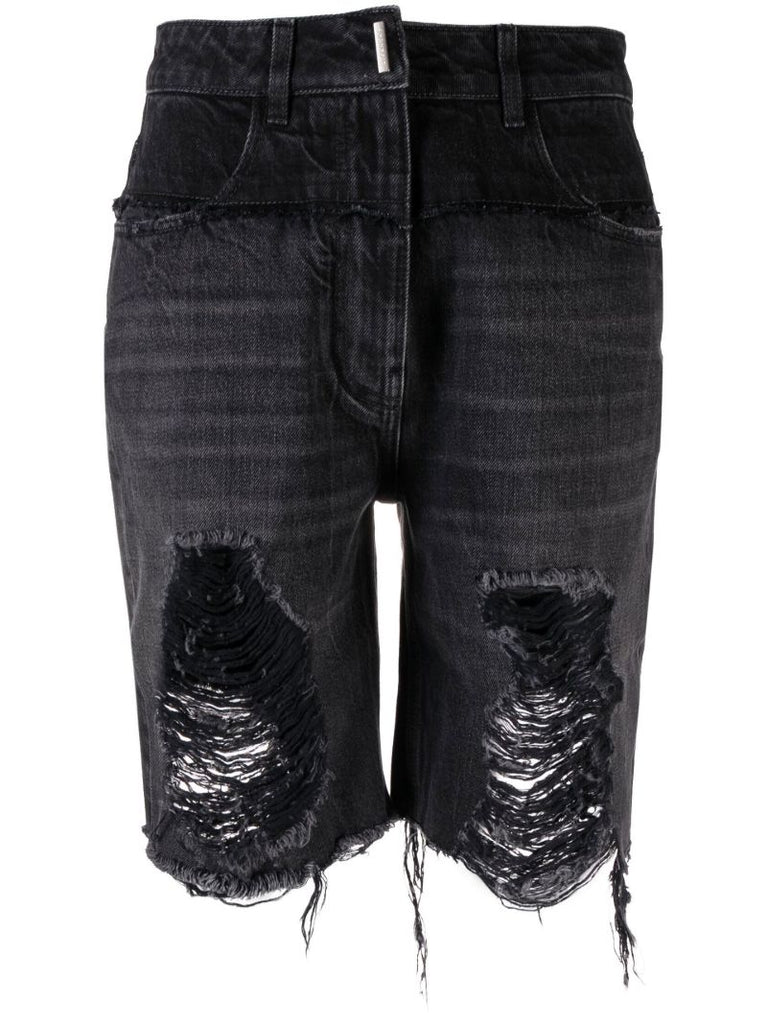 Black Distressed Denim Shorts