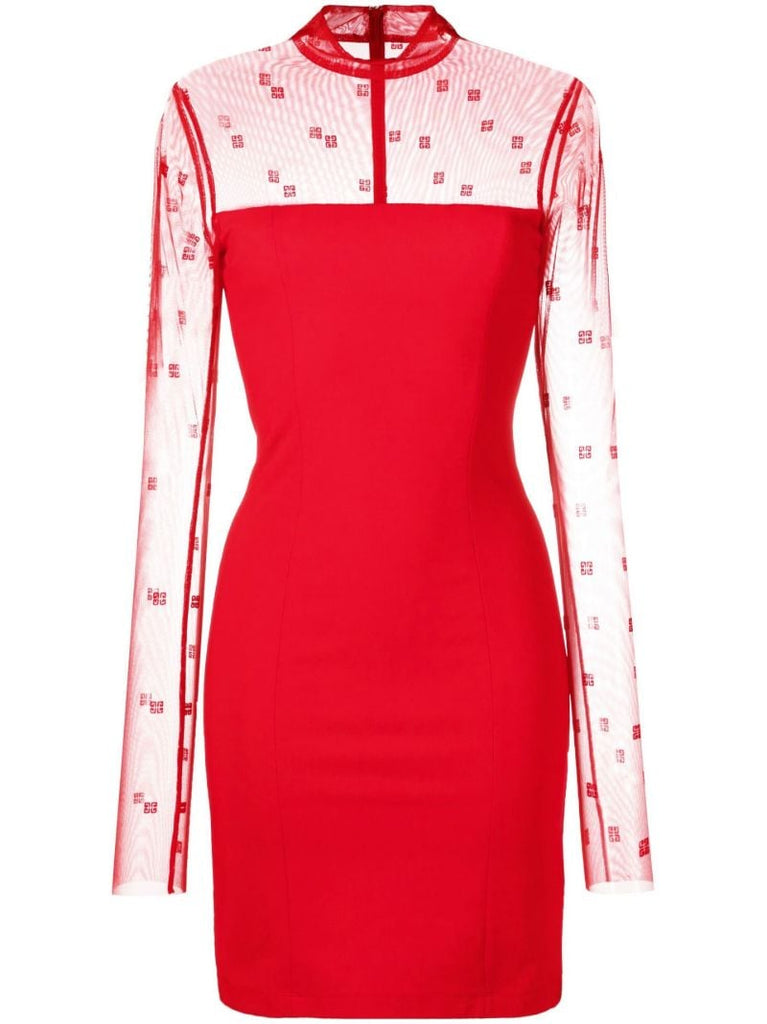 Red Mock Neck Tulle Panel Dress