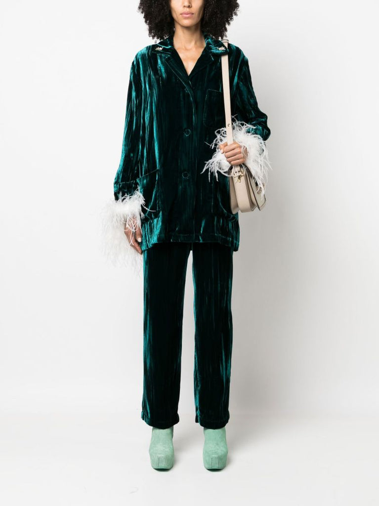 Green Crushed Velvet Trousers