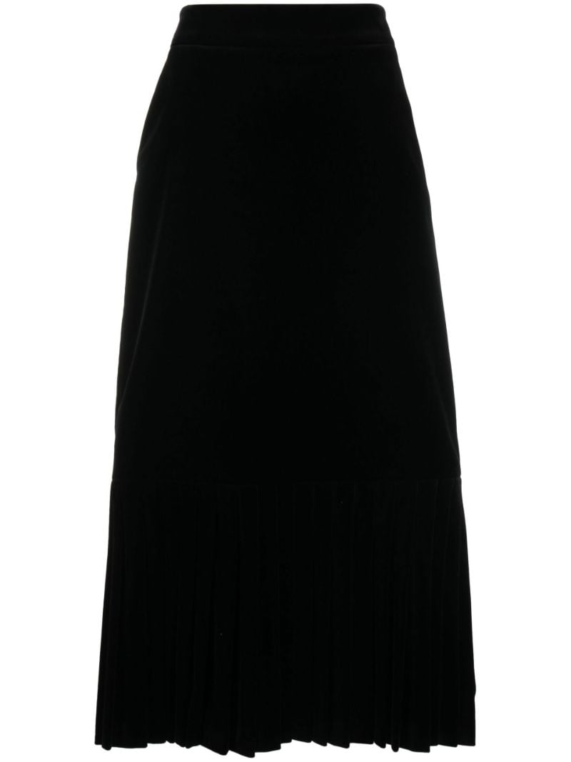 Black Tiered Velvet Midi Skirt
