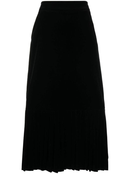 Black Tiered Velvet Midi Skirt