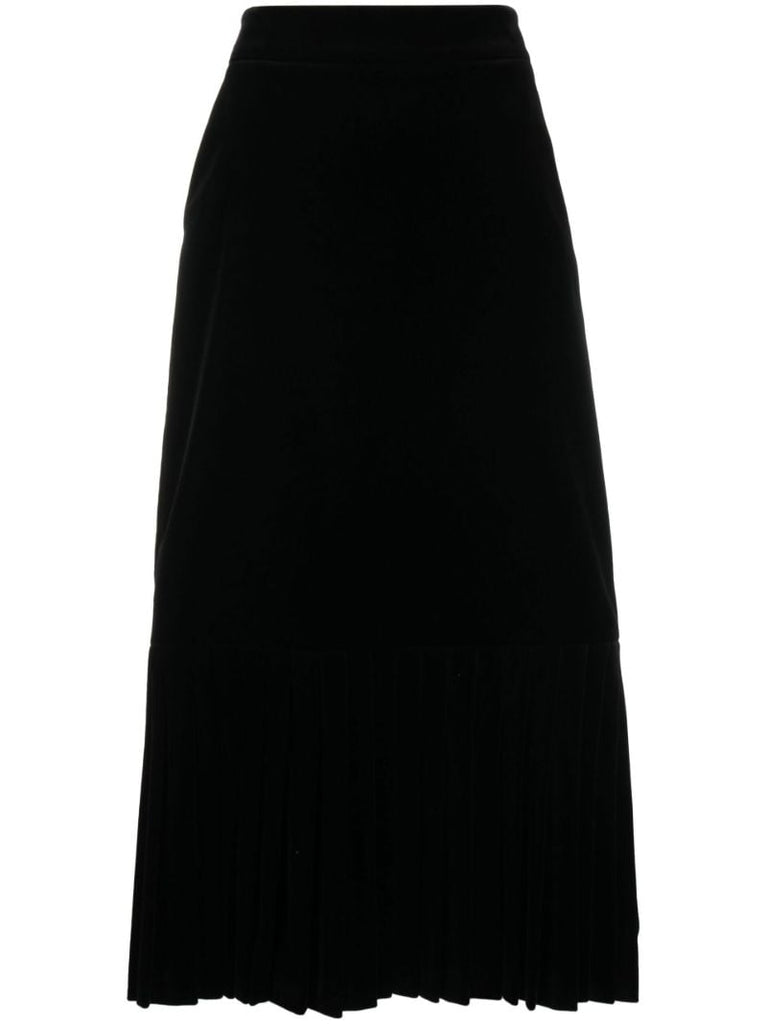 Black Tiered Velvet Midi Skirt