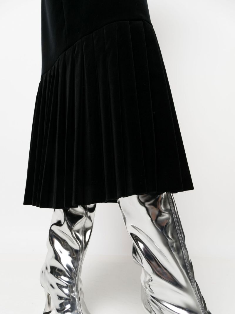 Black Tiered Velvet Midi Skirt