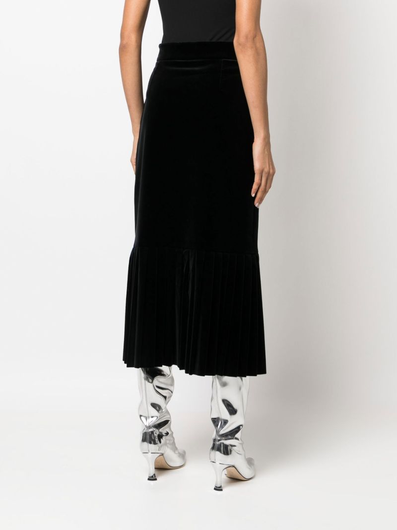 Black Tiered Velvet Midi Skirt