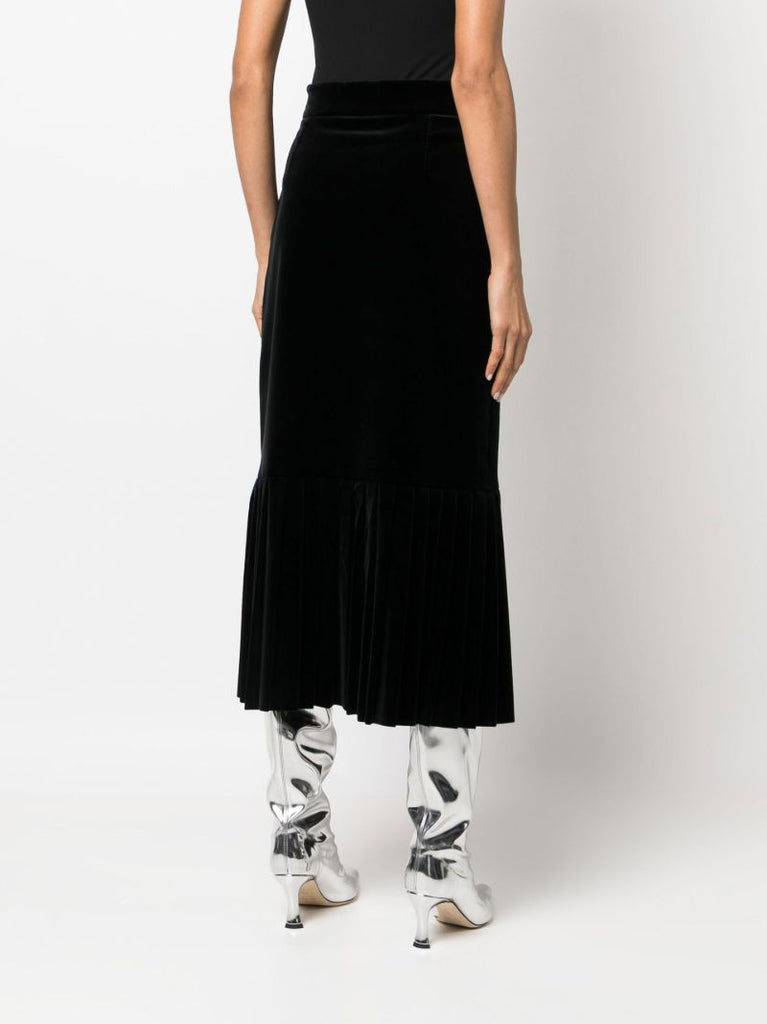 Black Tiered Velvet Midi Skirt