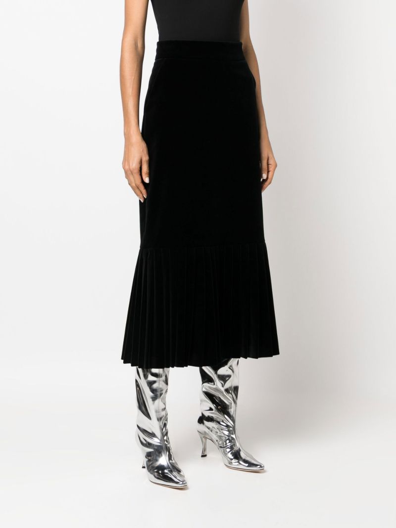 Black Tiered Velvet Midi Skirt