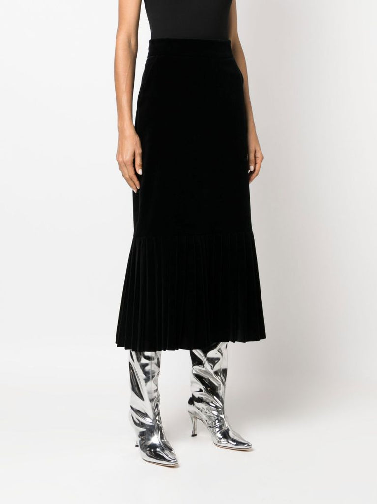 Black Tiered Velvet Midi Skirt