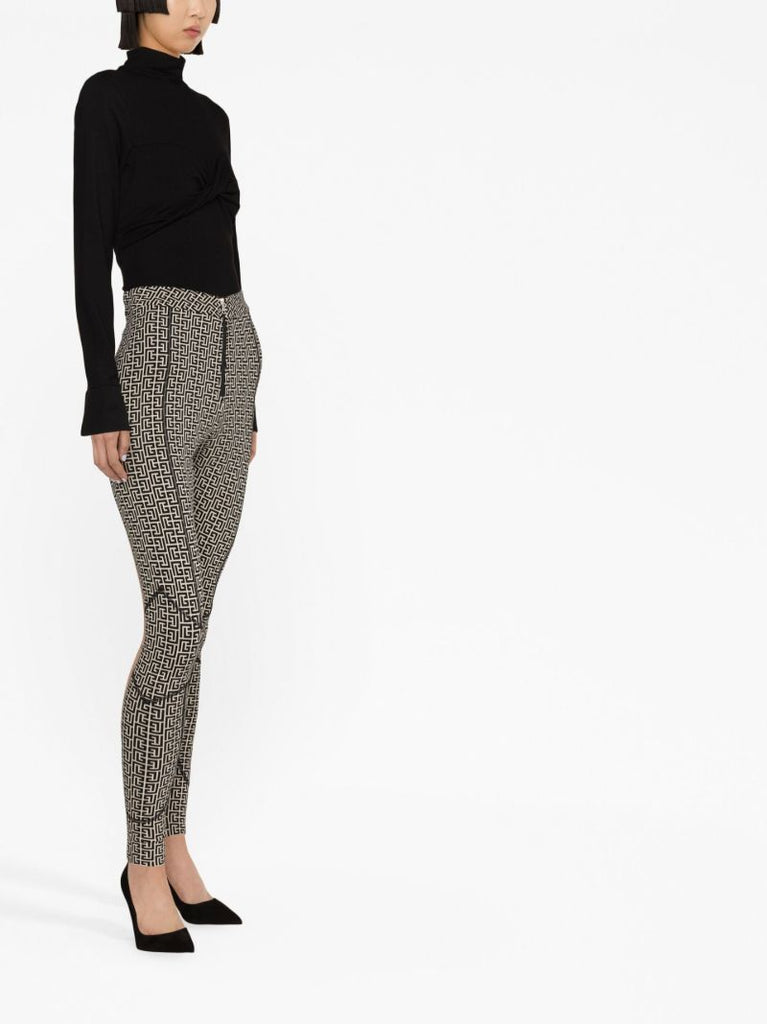 Black Monogram Print High-waisted Leggings