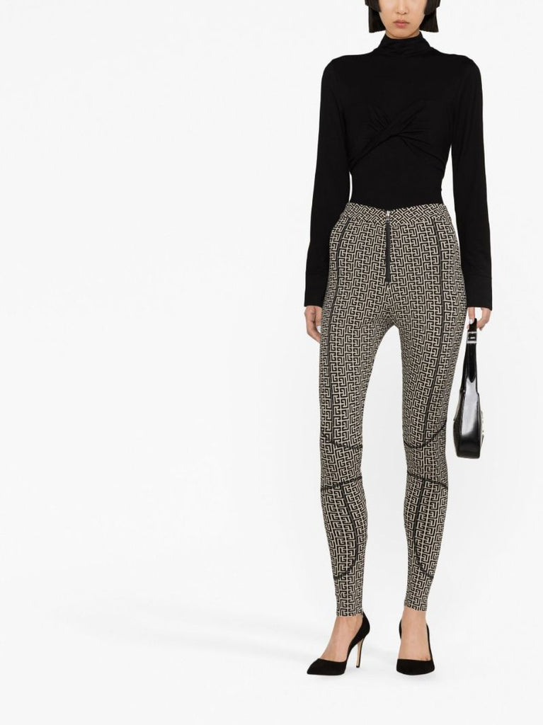 Black Monogram Print High-waisted Leggings