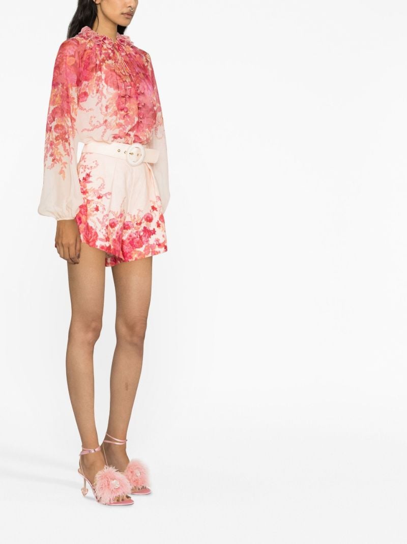 Pink High Tide Tuck Belted Linen Shorts