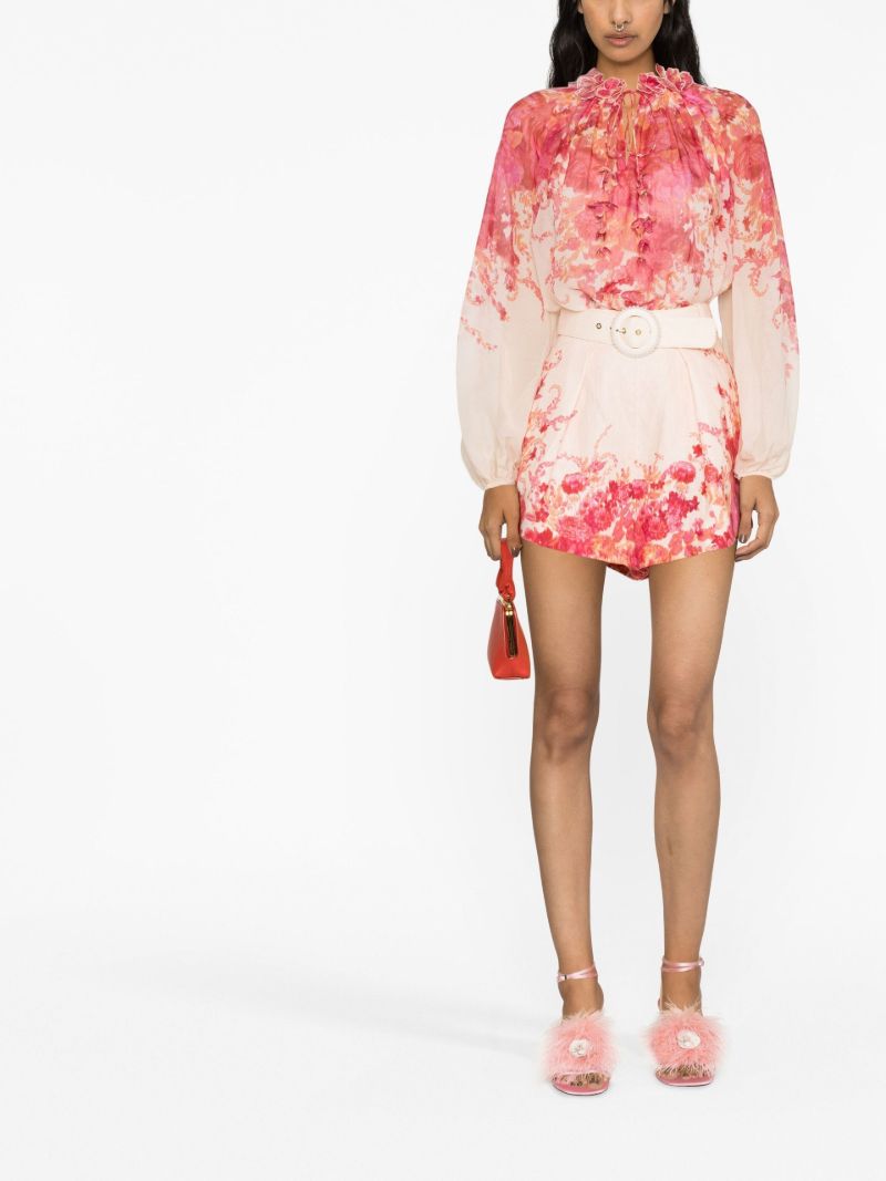 Pink High Tide Tuck Belted Linen Shorts
