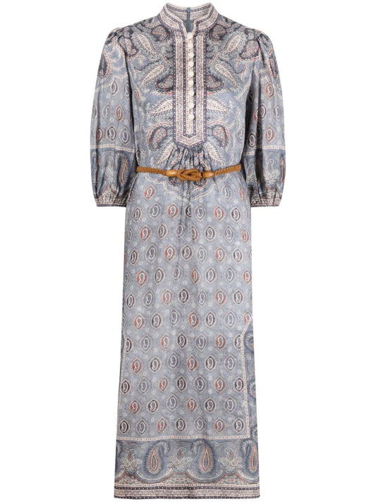 Blue Vitali Paisley-print Midi Dress