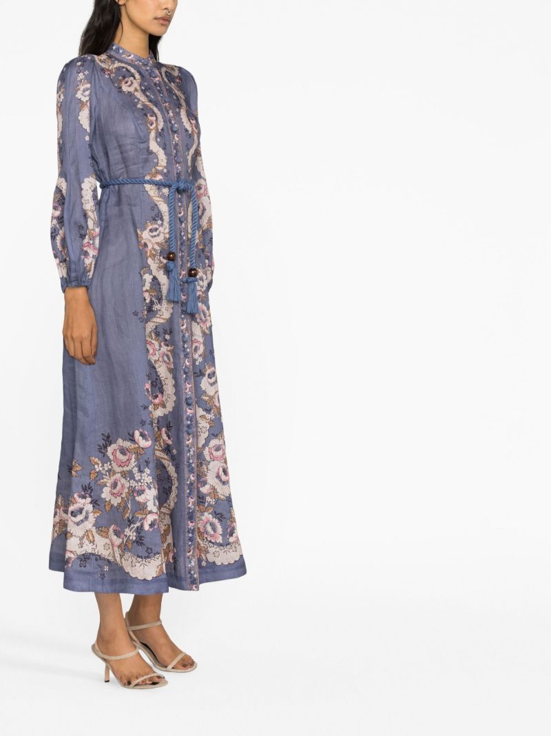 Blue Vitali Belted Linen Maxi Dress