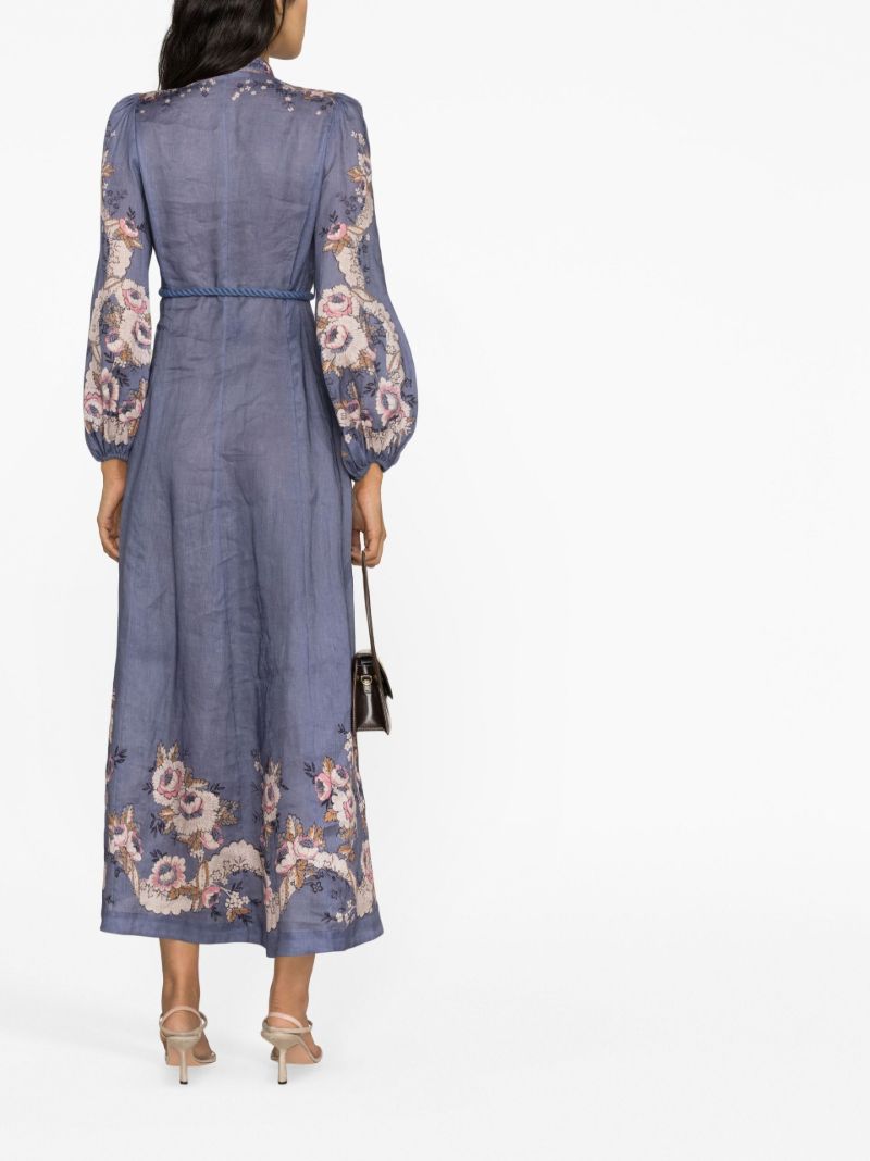 Blue Vitali Belted Linen Maxi Dress