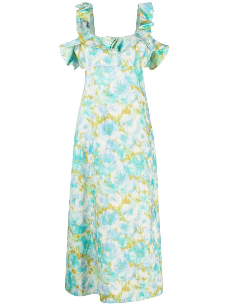 Blue High Tide Floral Print Midi Dress
