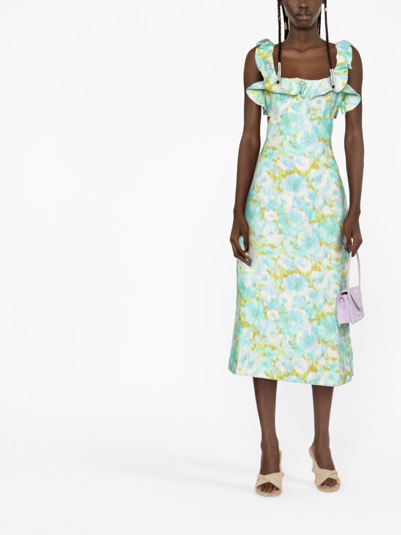 Blue High Tide Floral Print Midi Dress
