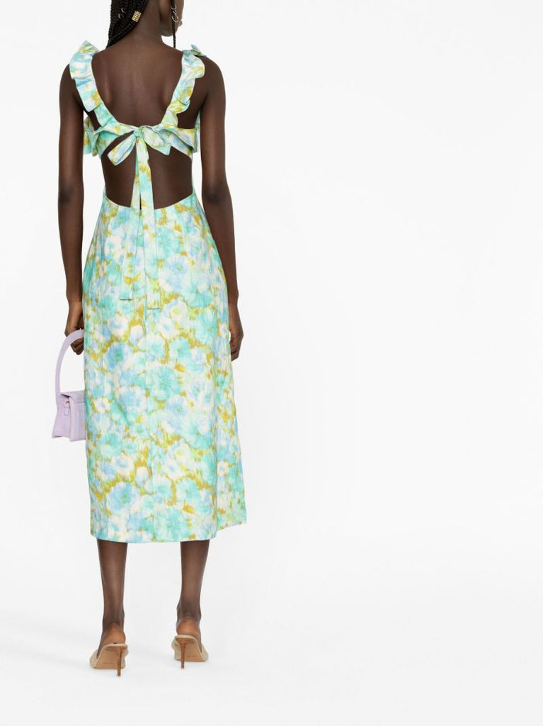 Blue High Tide Floral Print Midi Dress
