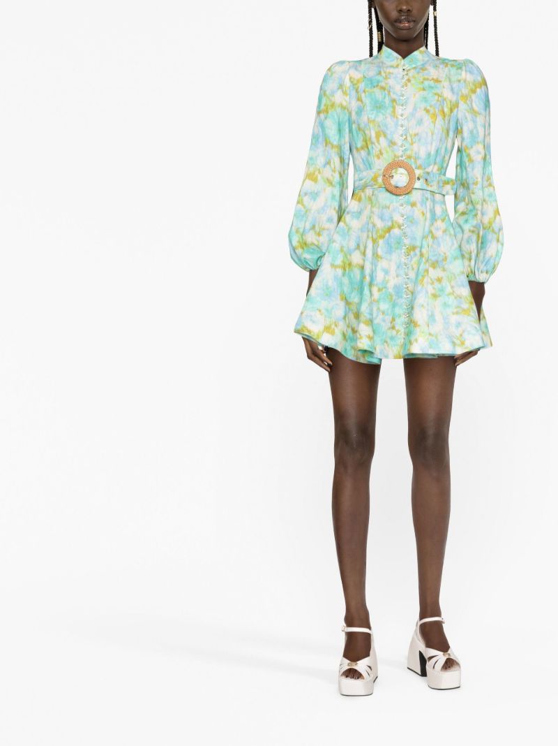 Blue High Tide Floral Print Mini Dress