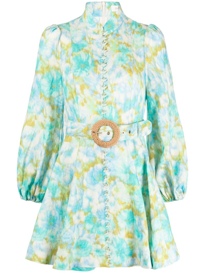 Blue High Tide Floral Print Mini Dress