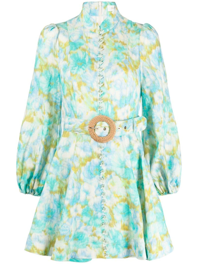 Blue High Tide Floral Print Mini Dress