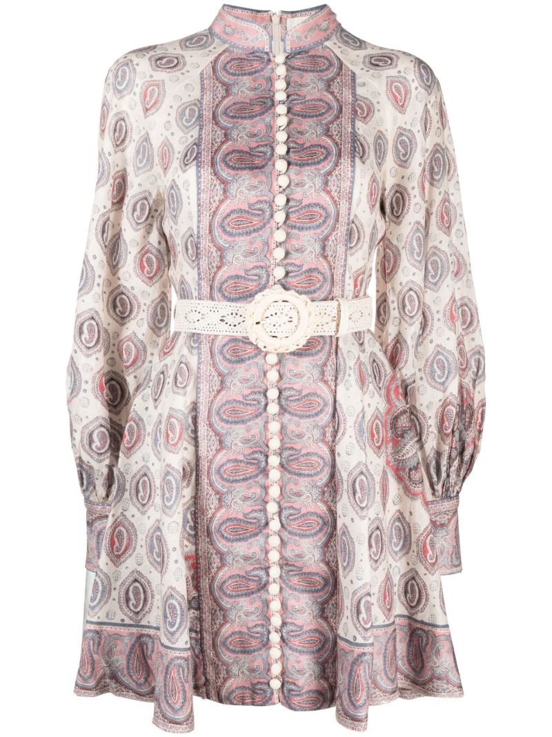 White Vitali Paisley Print Mini Dress