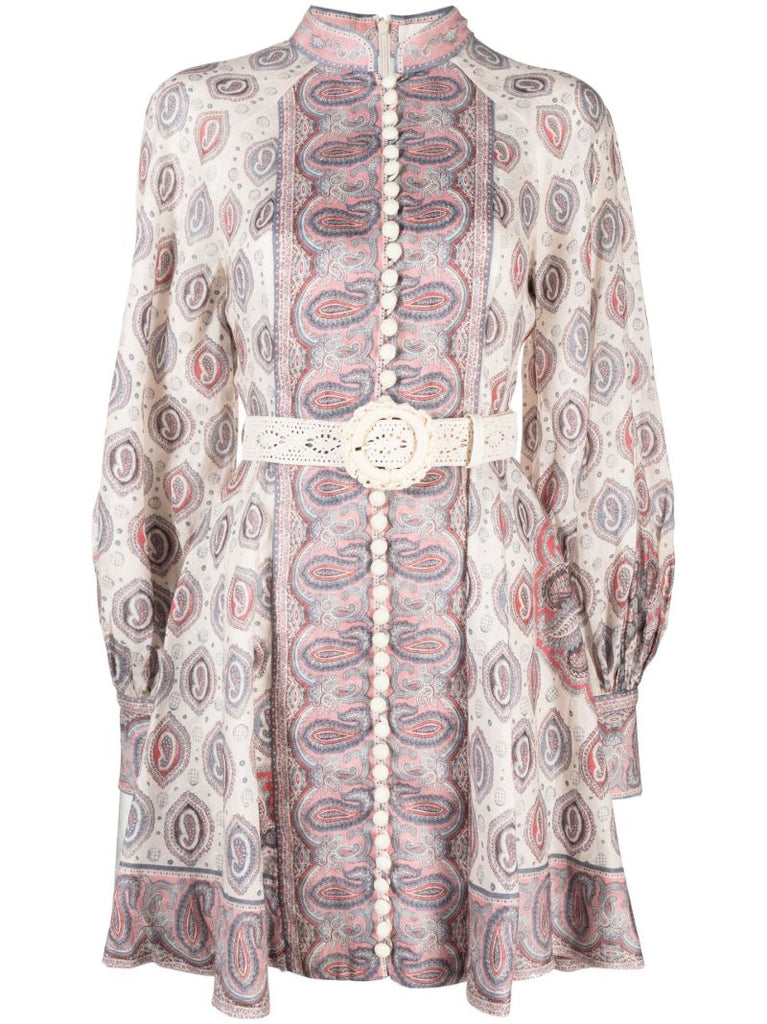 White Vitali Paisley Print Mini Dress