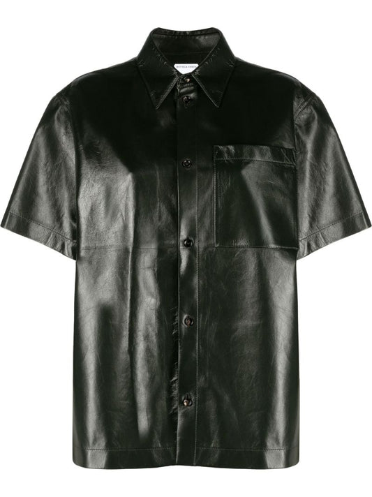 Green Short Sleeved Leather Shirt