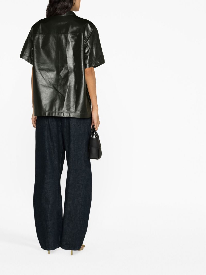 Green Short Sleeved Leather Shirt