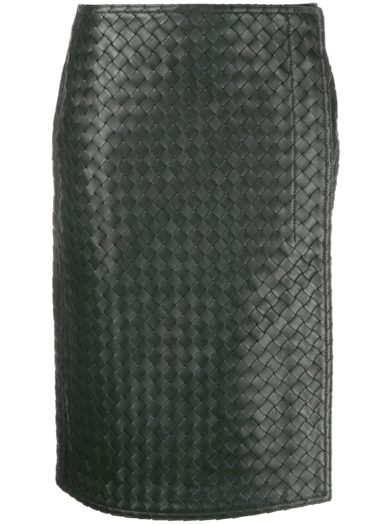Green Intrecciato Wrap Leather Skirt