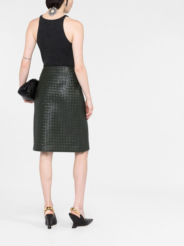 Green Intrecciato Wrap Leather Skirt