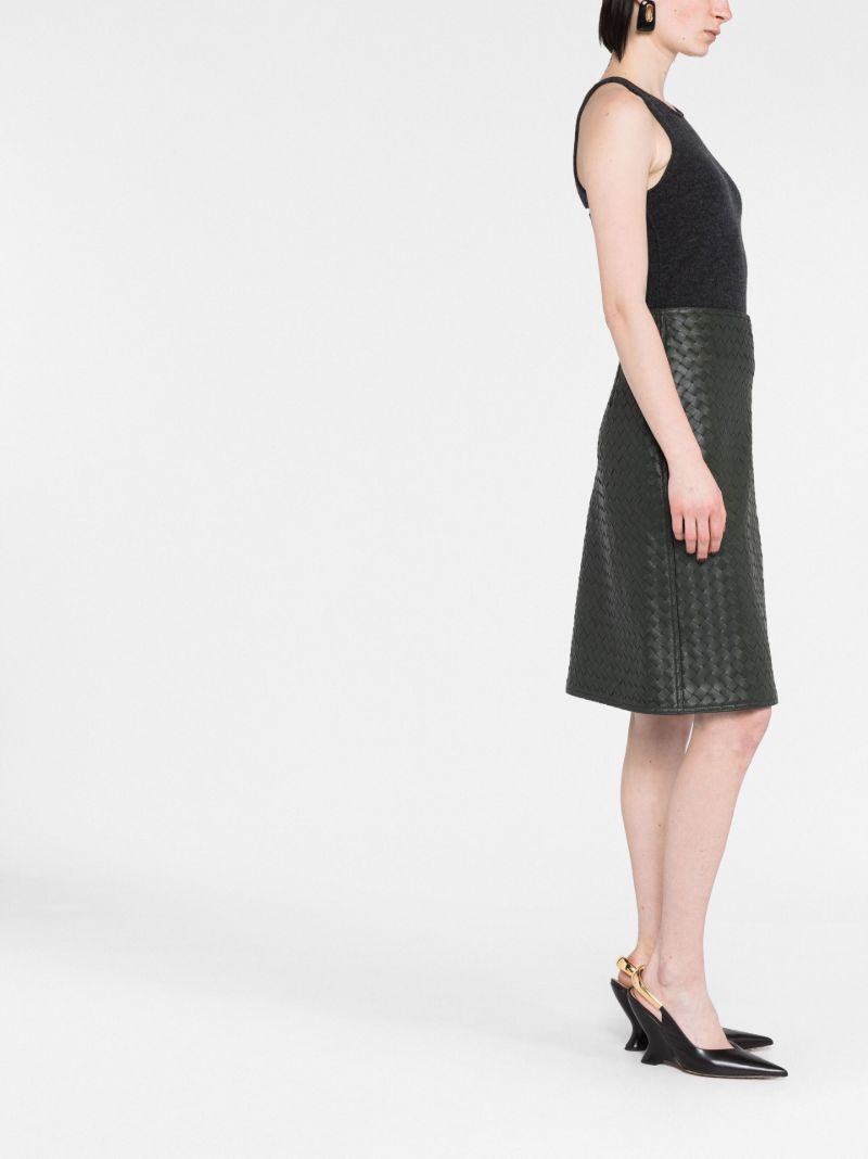 Green Intrecciato Wrap Leather Skirt