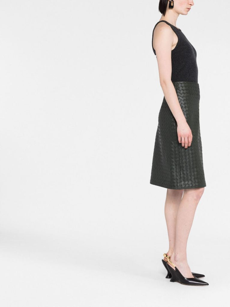 Green Intrecciato Wrap Leather Skirt