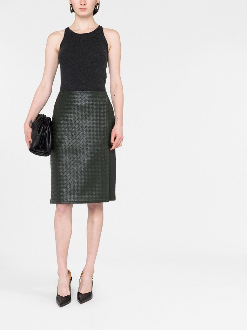 Green Intrecciato Wrap Leather Skirt