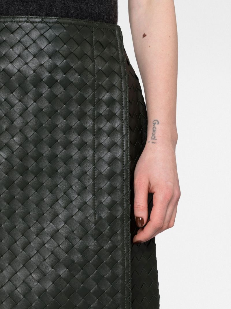 Green Intrecciato Wrap Leather Skirt