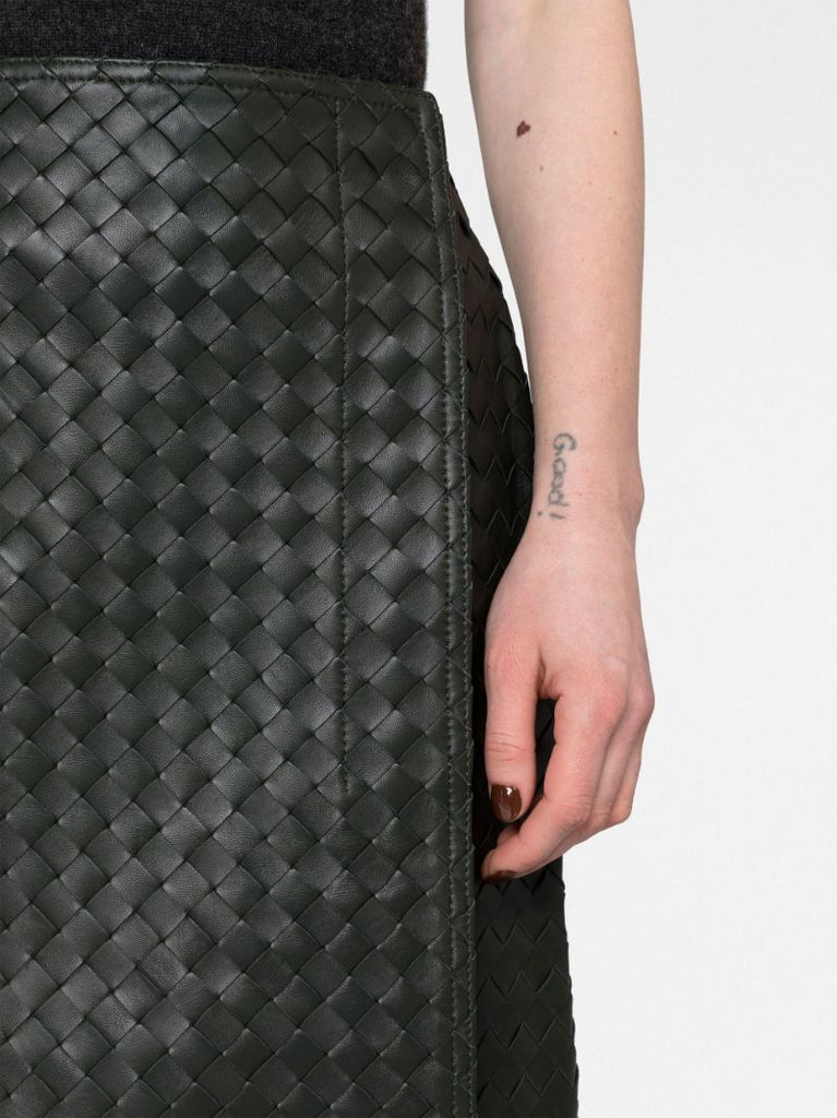 Green Intrecciato Wrap Leather Skirt