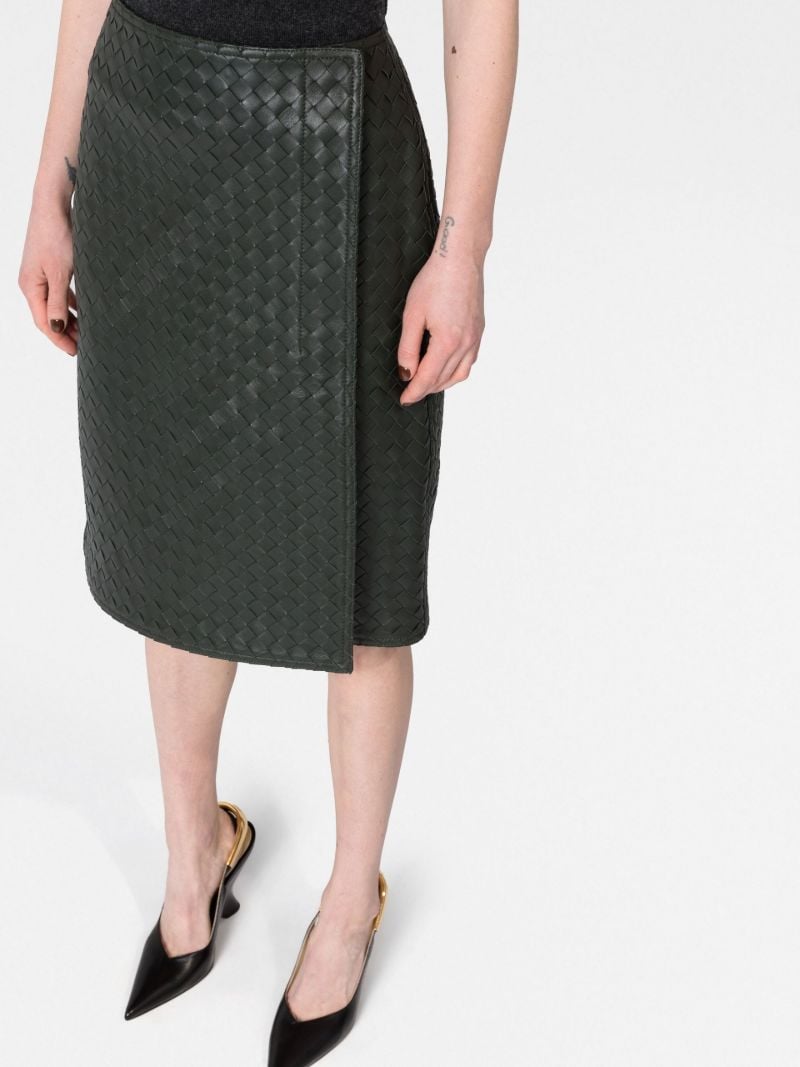 Green Intrecciato Wrap Leather Skirt