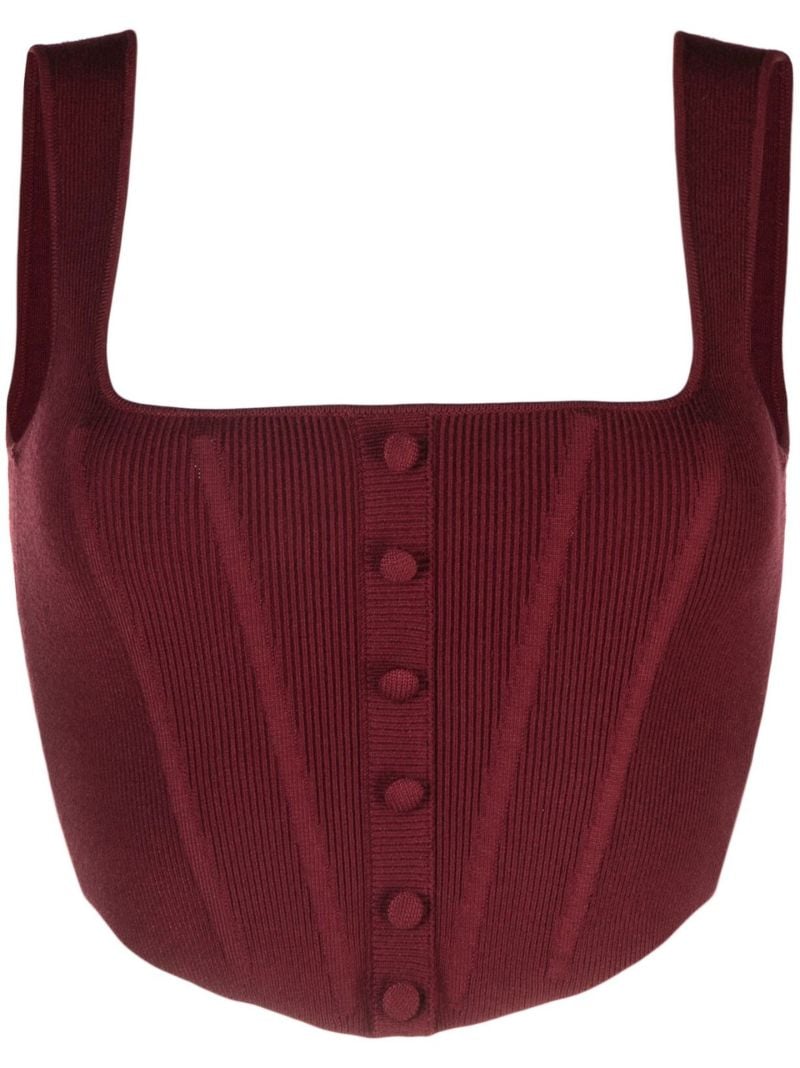 Red Ribbed Knit Cropped Corset Top