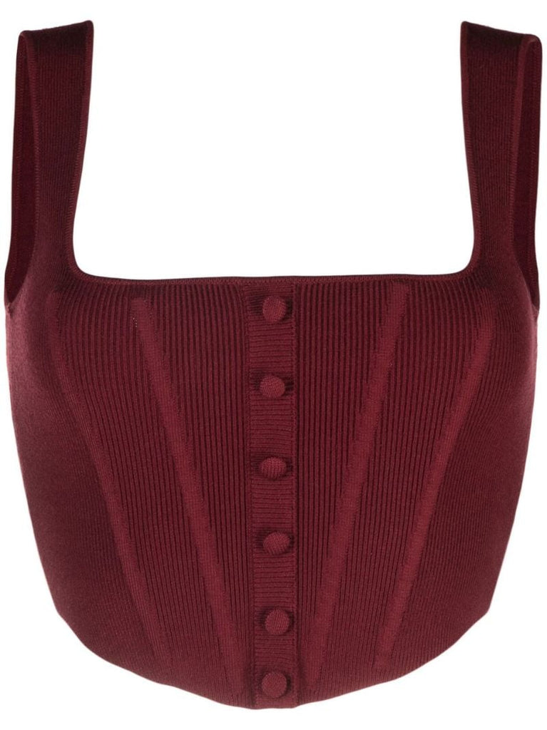 Red Ribbed Knit Cropped Corset Top
