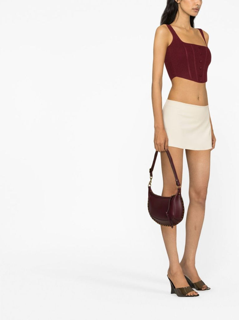Red Ribbed Knit Cropped Corset Top