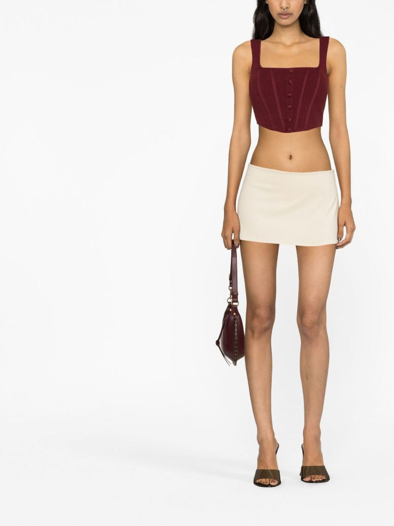 Red Ribbed Knit Cropped Corset Top
