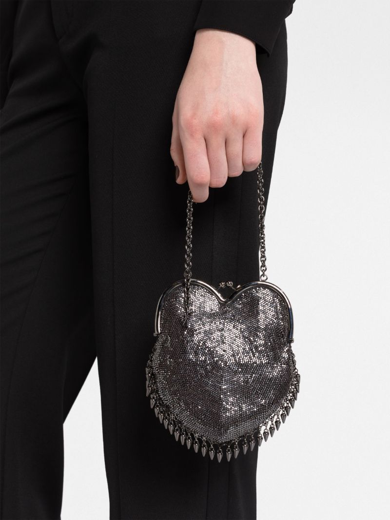 Grey Heart Mesh Mini Bag