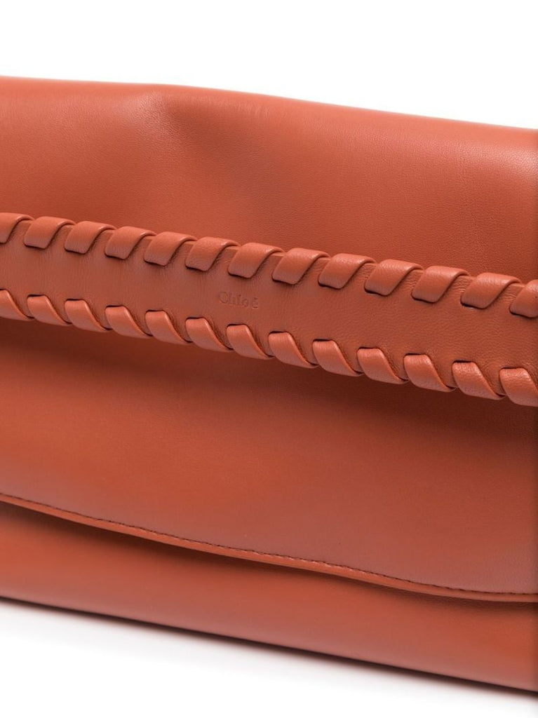 Brown Whipstitch Logo Clutch Bag