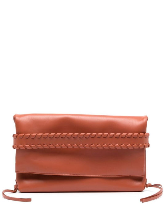 Brown Whipstitch Logo Clutch Bag