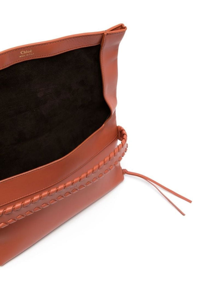 Brown Whipstitch Logo Clutch Bag